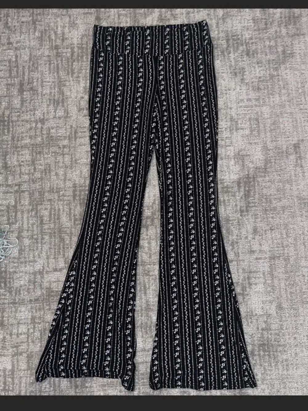 No Boundaries Black & White Striped Floral Flare Pants